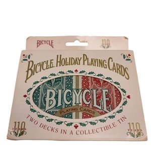 NOS BICYCLE HOLIDAY PLAYING CARDS 110 YEARS 1995, 2 TINS 2 DECKS ORIGINAL SLEEVE